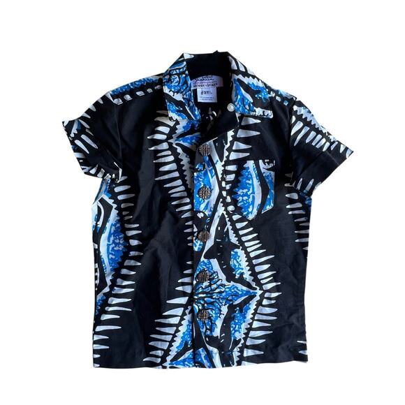 ALFRED SHAHEEN X UNIQUE VINTAGE BOYS Blue HAWAIIAN TIKI SHIRTS Size 2T NEW - Picture 1 of 5